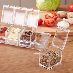 ME.FAN Clear Seasoning Rack Spice Pots - 4 Piece Acrylic Seasoning Box -  Storage Container Condiment Jars - Cruet with Cover and Spoon